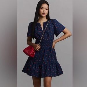 Anthropologie The Somerset Mini in Sapphire Strawberry Cotton Dress Size S